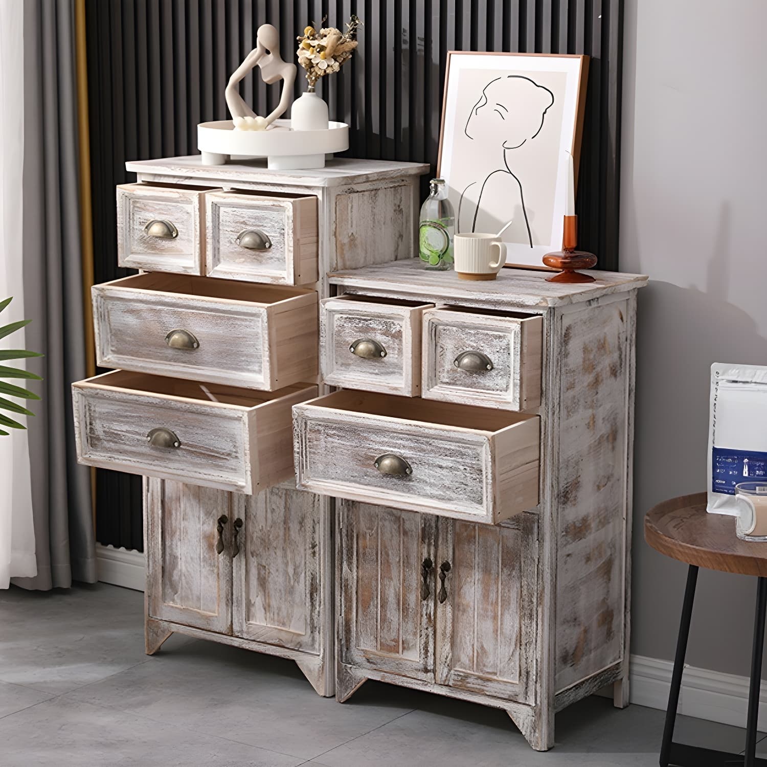 Rectangle Mid Century Modern Solid Wood Accent Cabinet with 1 Cabinet and Drawers - image 13
