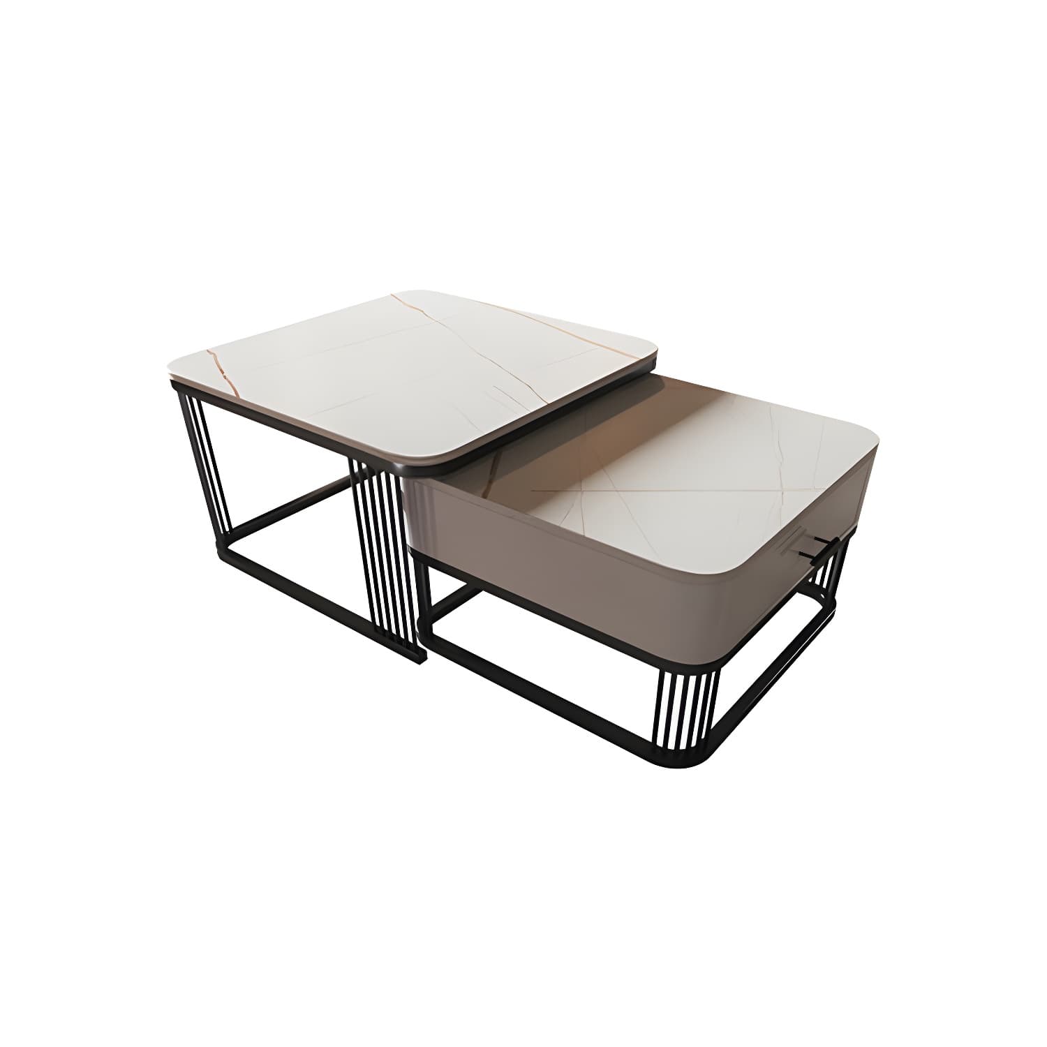Square Slate Top Coffee Table with Drawers Frame Base 2 Nestling Cocktail Table - image 9