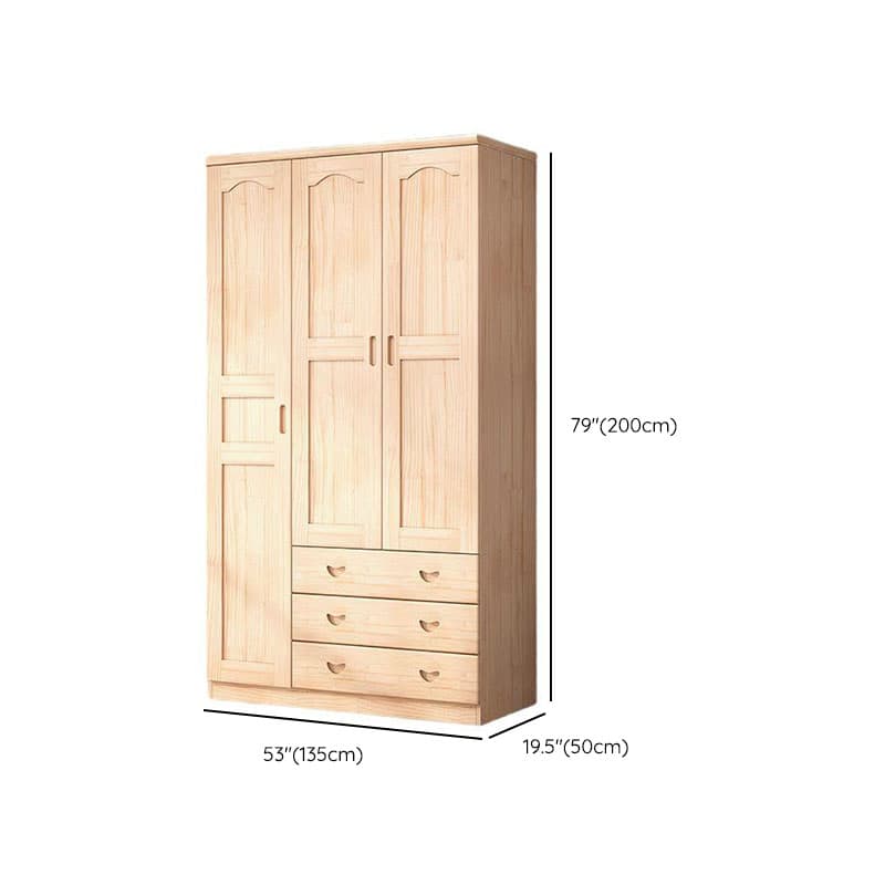 Natural Finish Minimalist Pine Wood Cabinet Armoire with 3-Drawer, Interior Shelves, and Clothing Rod - image 18