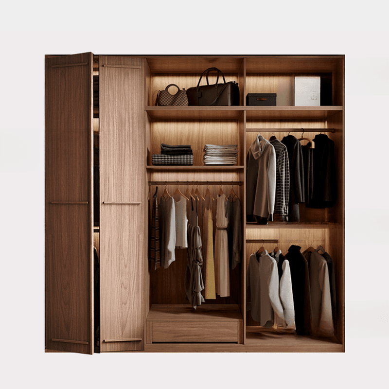 Simplistic Wood Color Timber Wardrobe Closet with Soft Close Door, Interior Shelves, and Hanging Rod - image 5