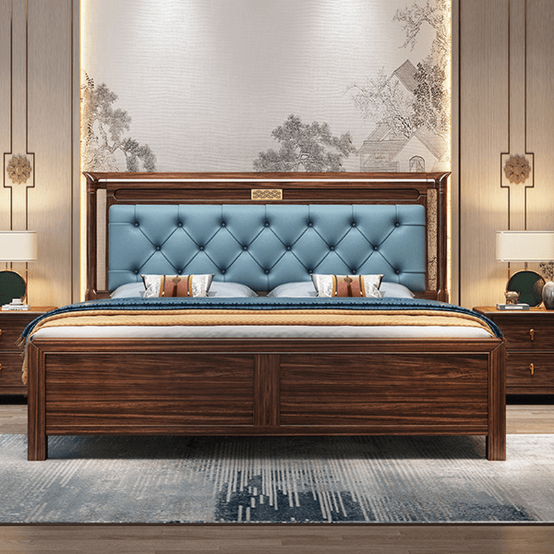 Lumber Solid Color Framed Storage Bed Frame/Pallet Bed Frame with Decorative-stitched Headboard for Living Room