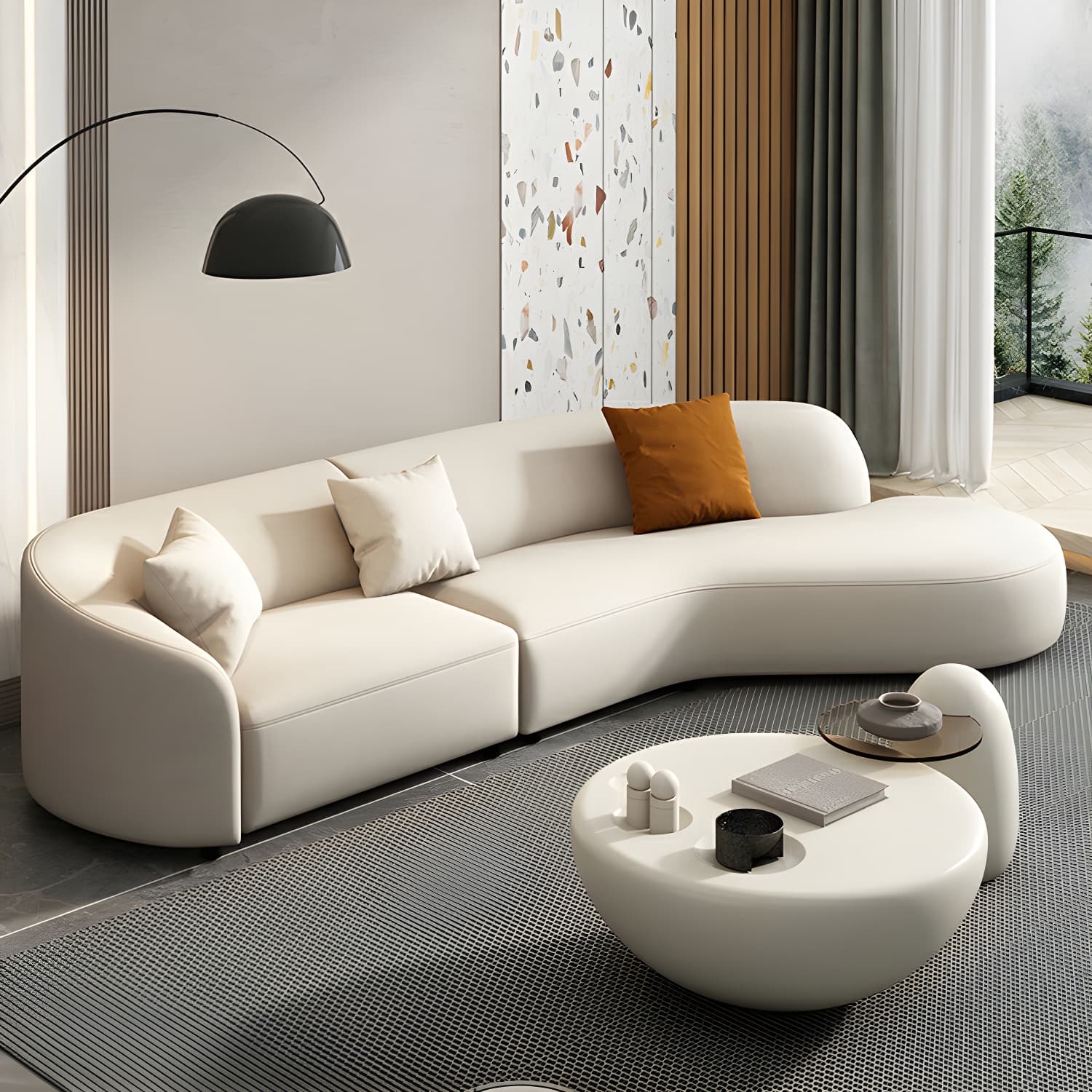 Modern Beige Sectional Sofa with Flared Arms and Cushion Back Design