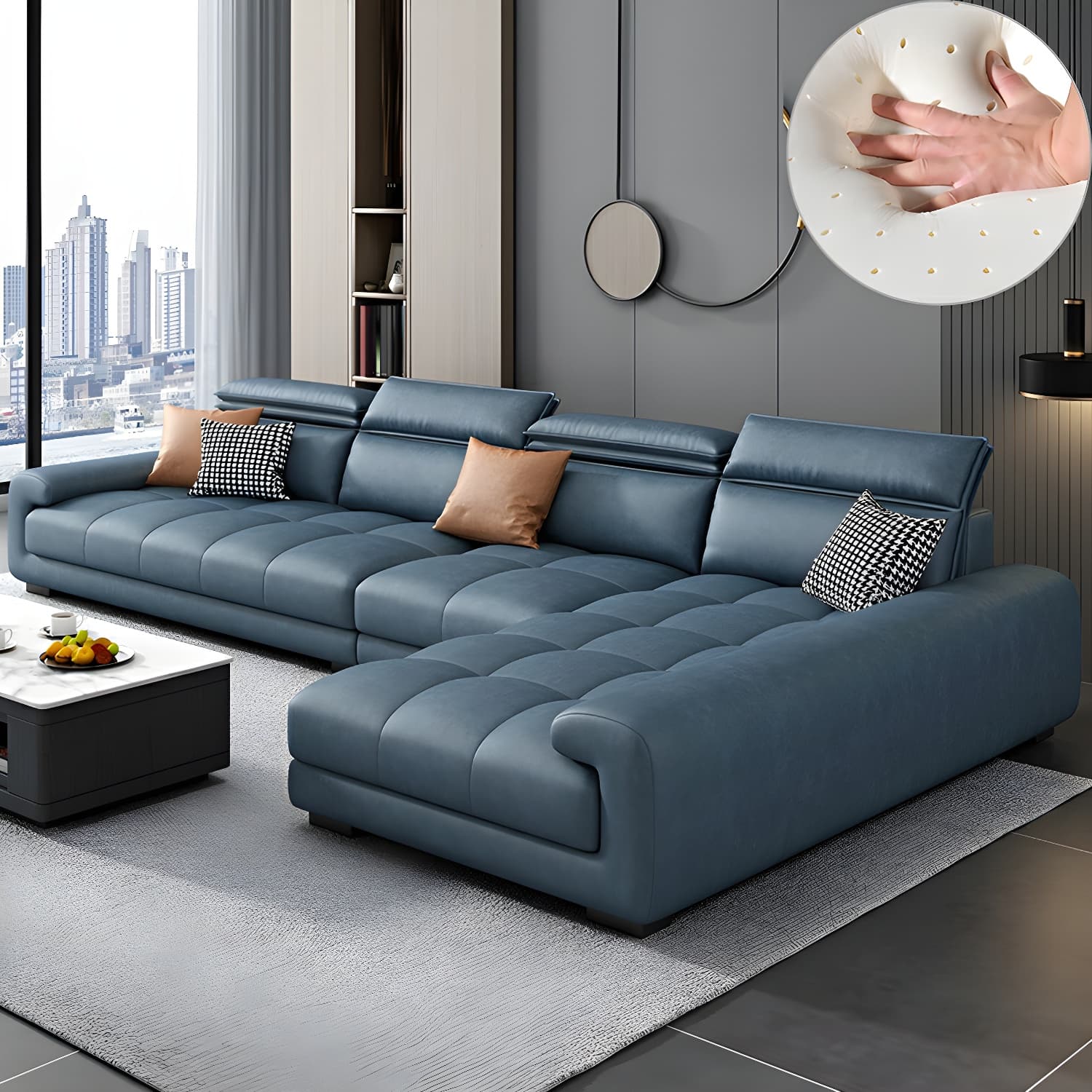 Modern L-Shape Tech Cloth Sectional Sofa Set with Adjustable Headrest - image 9