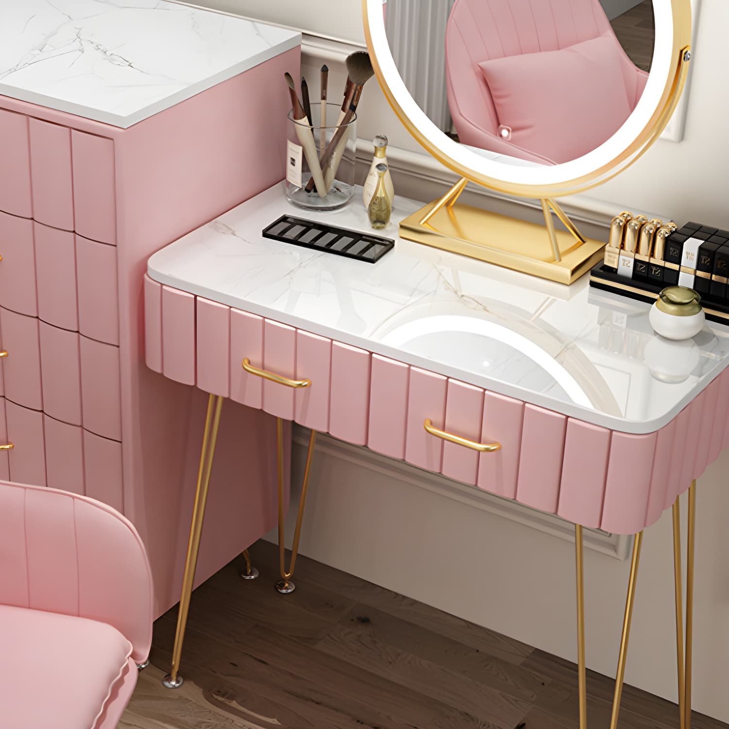 Contemporary With Drawer Wooden Bedroom Lighted Mirror Make-up Vanity - image 11