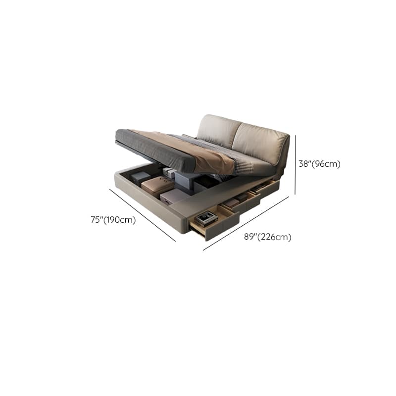 Grey Storage Included Panel Bed with 3 Storage Boxes, Natural Wood Frame, Panel Headboard, and Sponge Upholstery - image 11