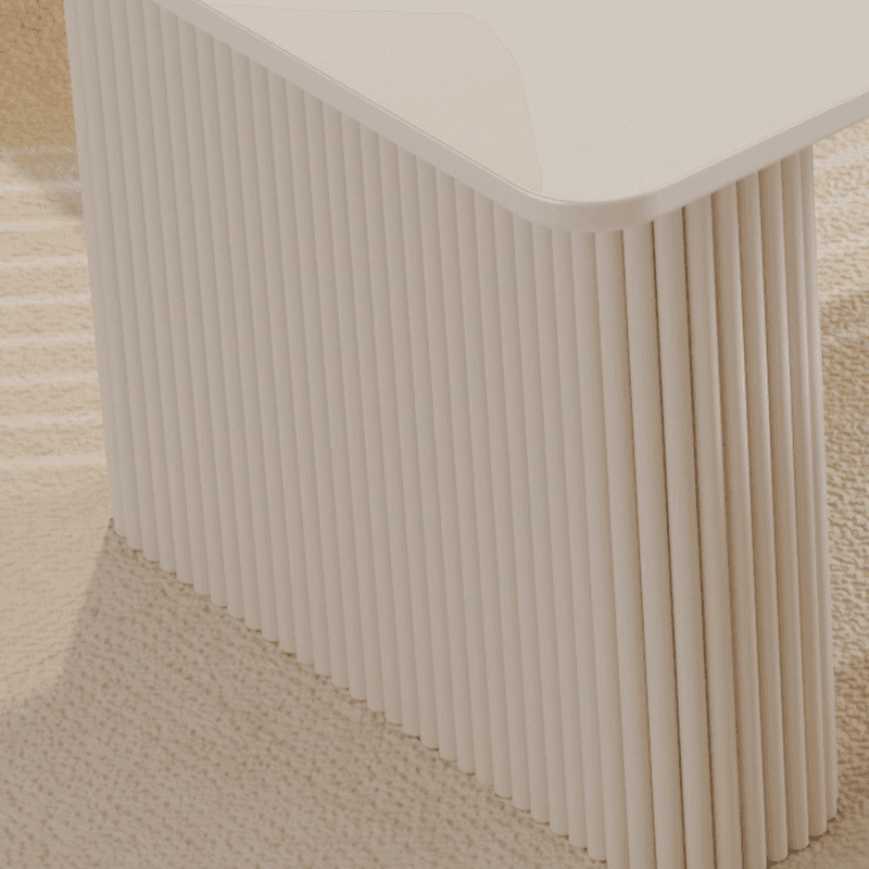 Minimalist Dining Table Set with Slate Stone Top, Three Legs, Fixed Table in White
