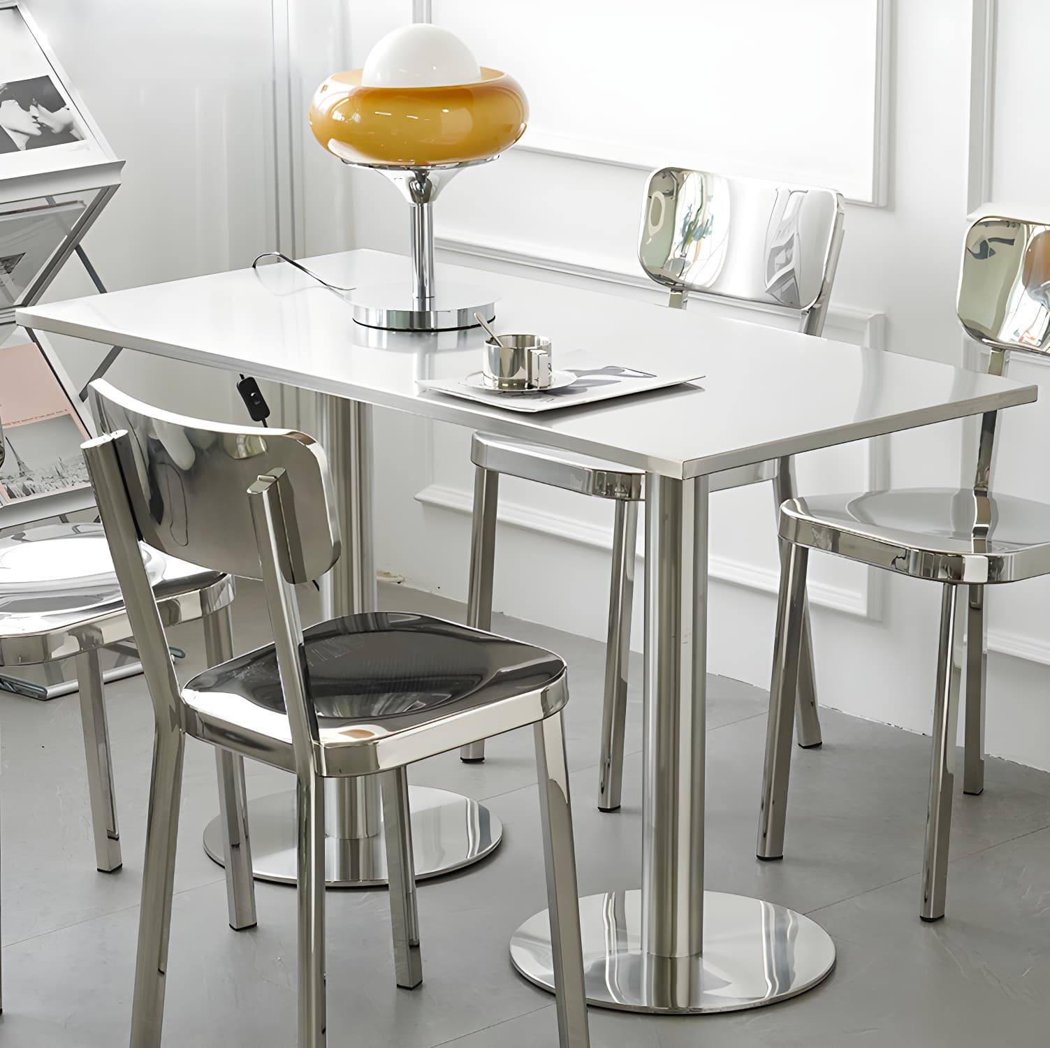 Industrial Style Dining Site Table Stainless Steel Dining Room Collection