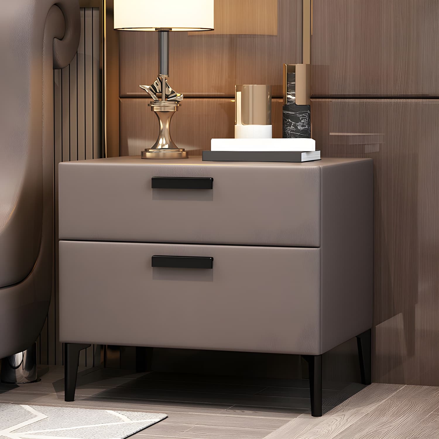 Modern Night Table Solid Wood Accent Table Nightstand with 2 Drawers - image 6