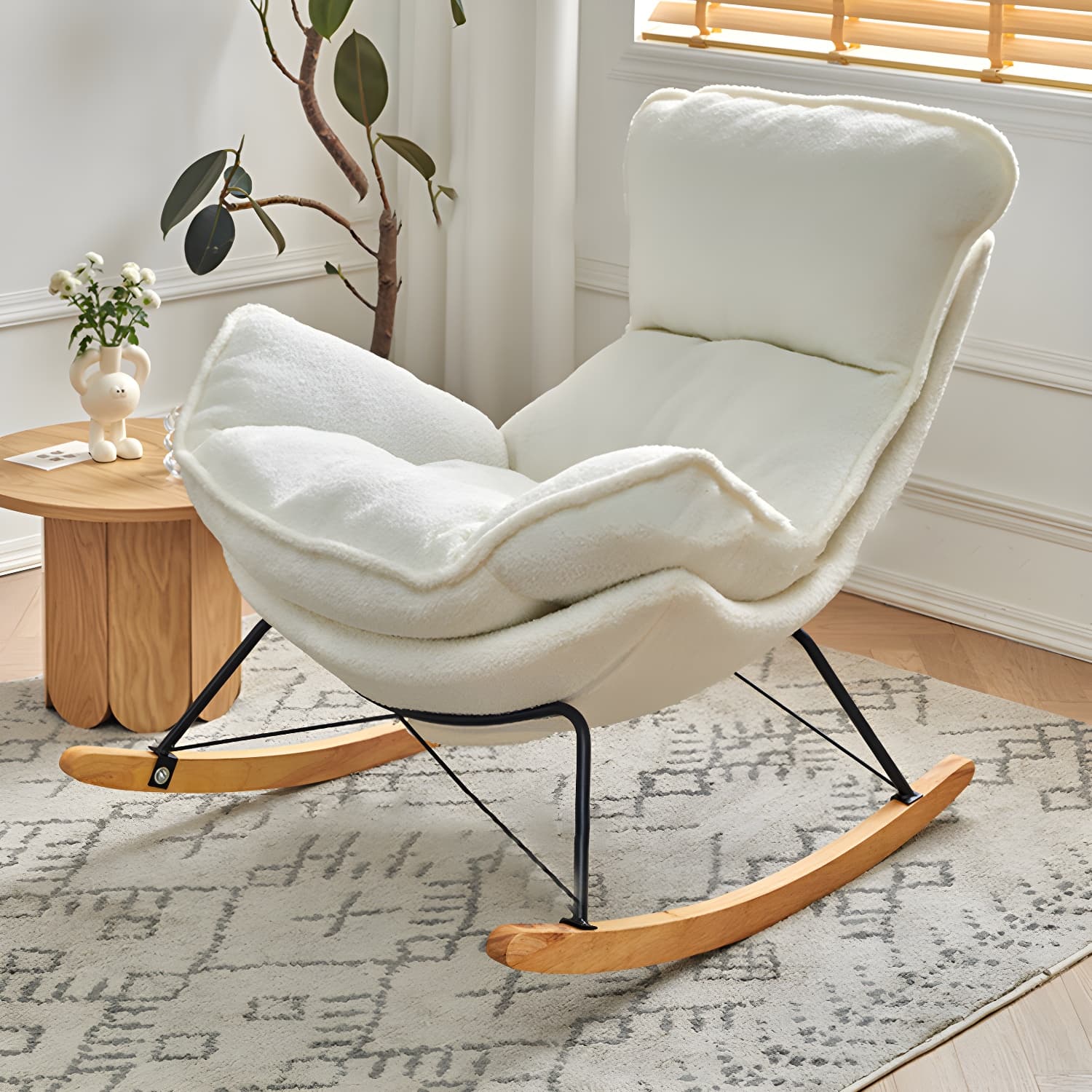 High Back Rocking Chair Ergonomic with Padded Seat Rocker Chair with Ottoman - image 12