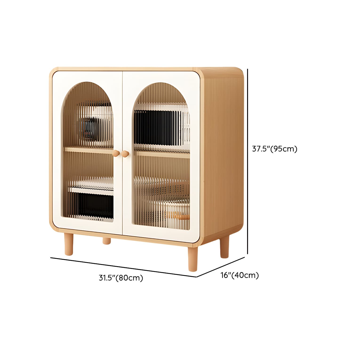 Scandinavian Wood Buffet 3 Cabinet Doors with Glass Interior Shelves - image 20