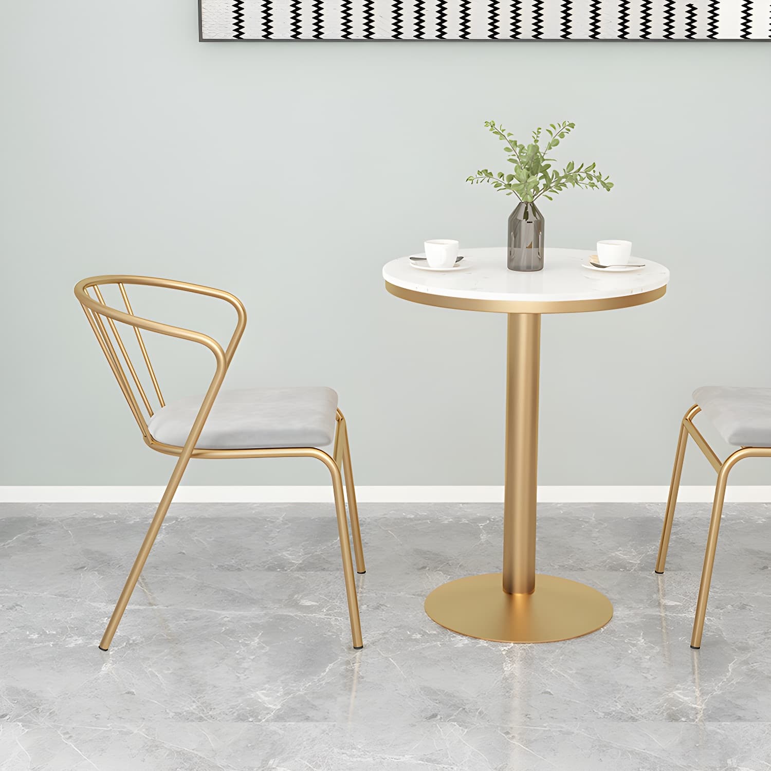 Metal Traditional Luxury Round Table White Stone Top Table with Pedestal Base - image 4