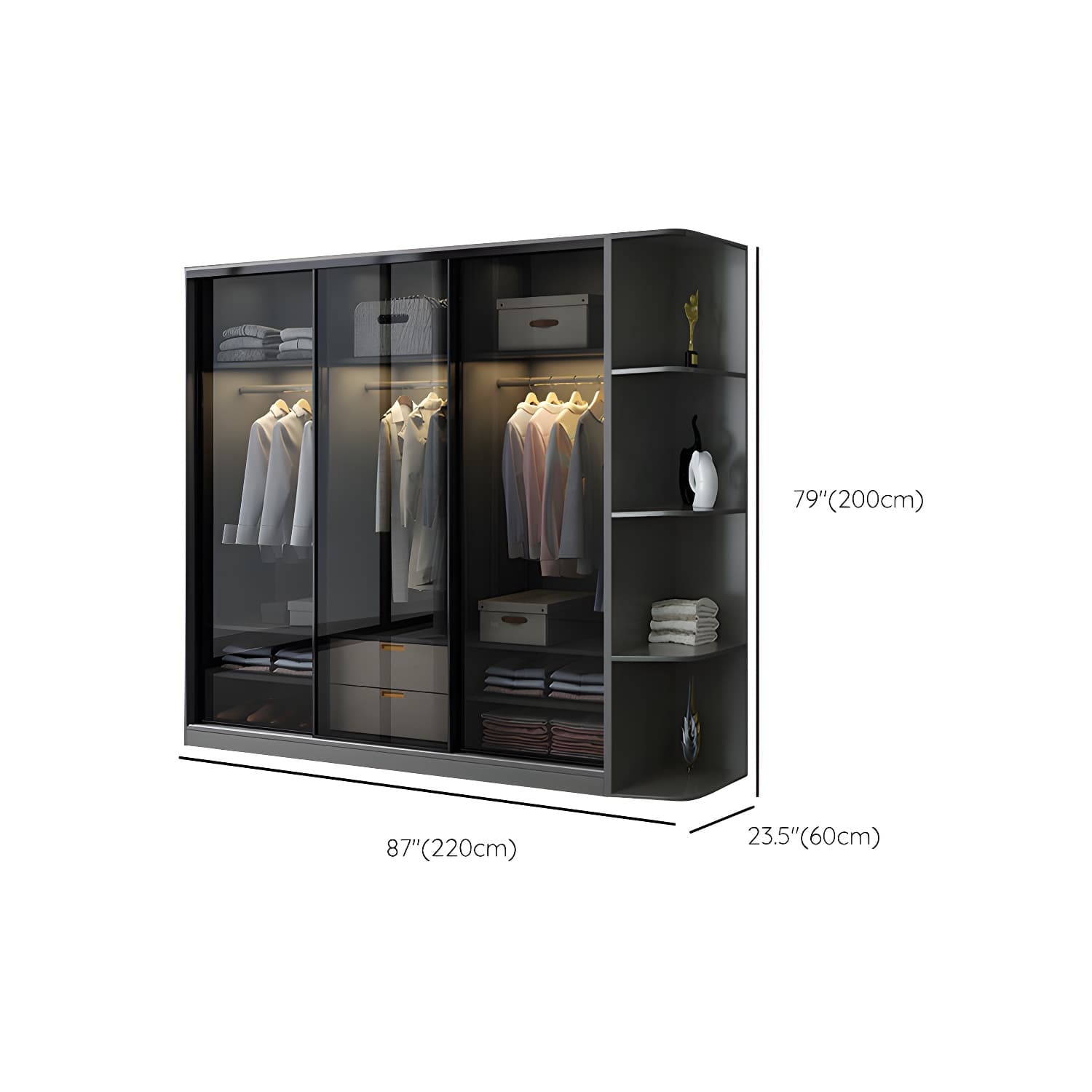 Black Wardrobe Cabinet Contemporary Glass Wardrobe Armoire for Home - image 23