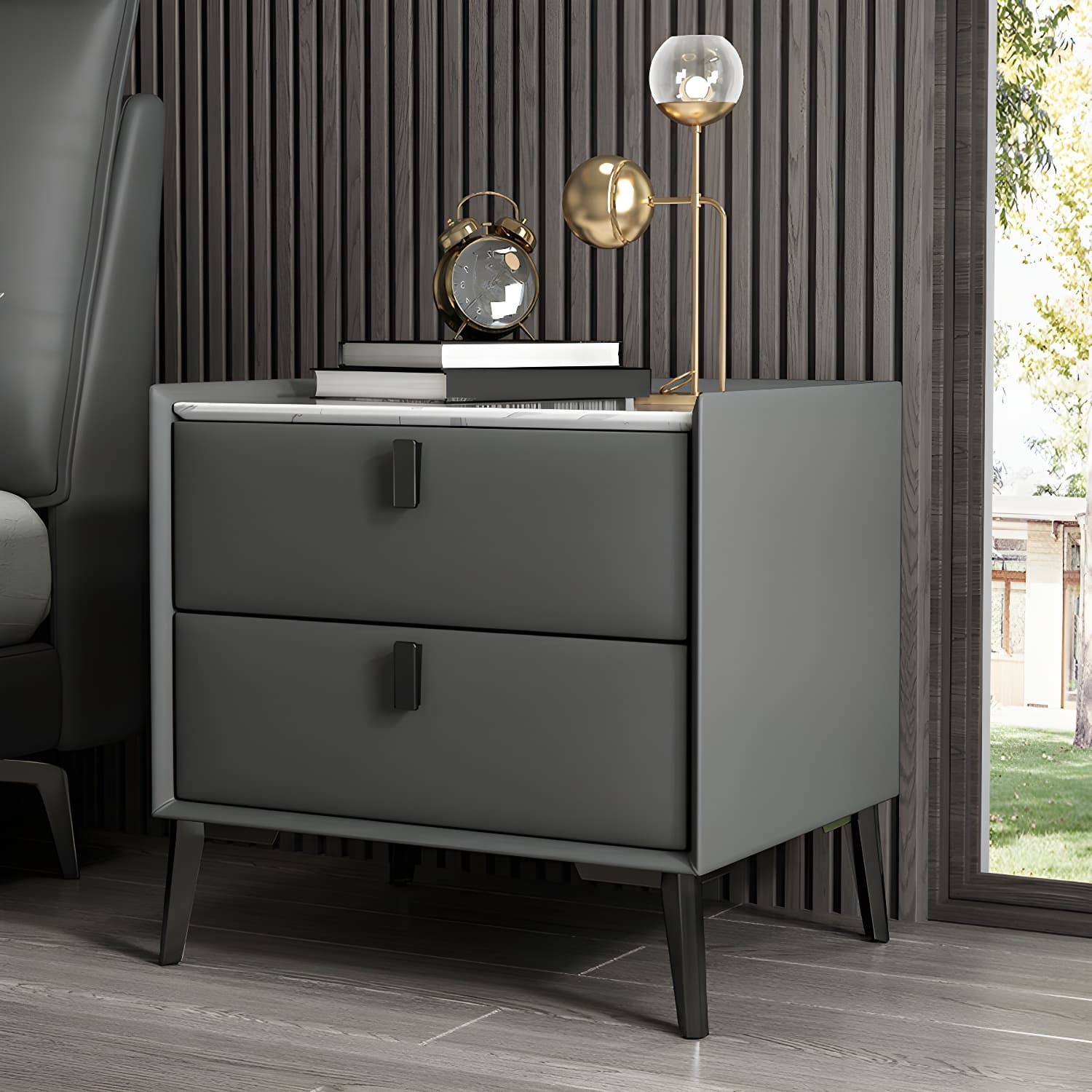 Contemporary 4 Legs Storage Drawer Nightstand with Black Handles for Bedroom - image 3