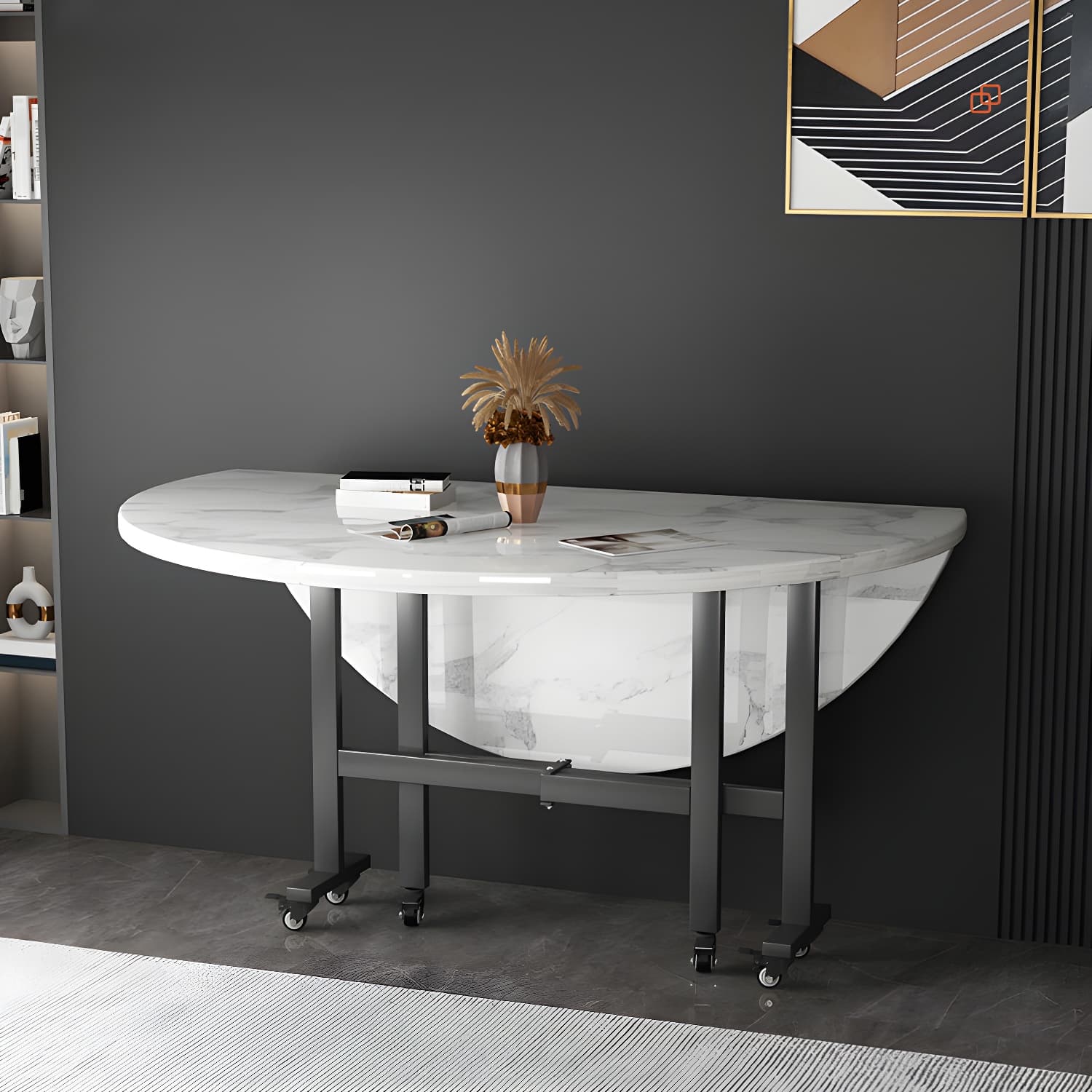 Modern Foldable Dining Table Round Wood Tabletop with Metal Legs - image 13