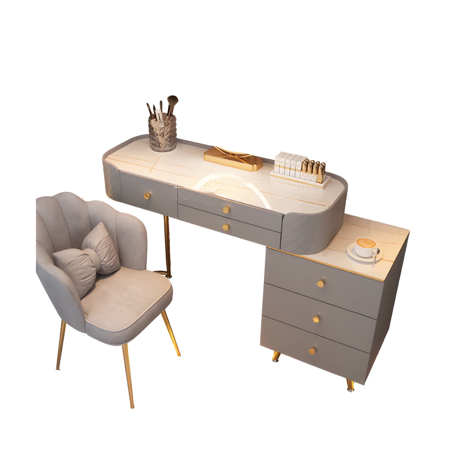 5/6 Drawers & Mirror Jewelry Vanity Desk 30.7" Tall Makeup Vanity Desk - image 16