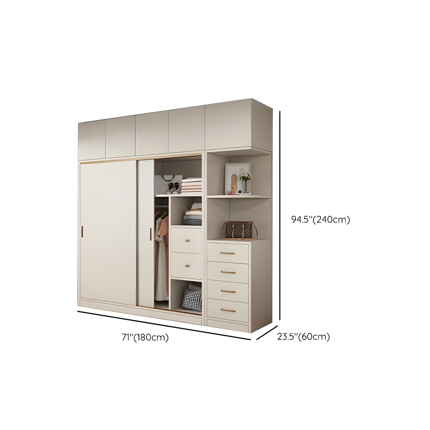 Modern White Wood Wardrobe Armoire with Sliding Doors and Soft Close Drawers - image 26