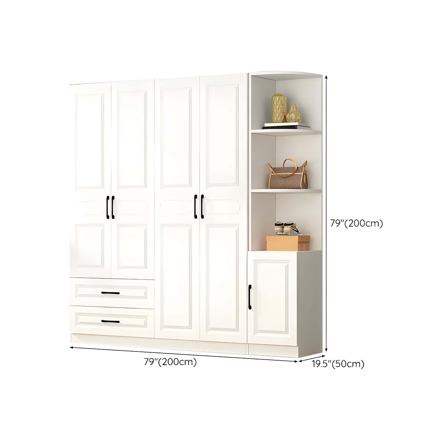 White Modern Wood Wardrobe Armoire with Clothing Rod and Shelves - image 24