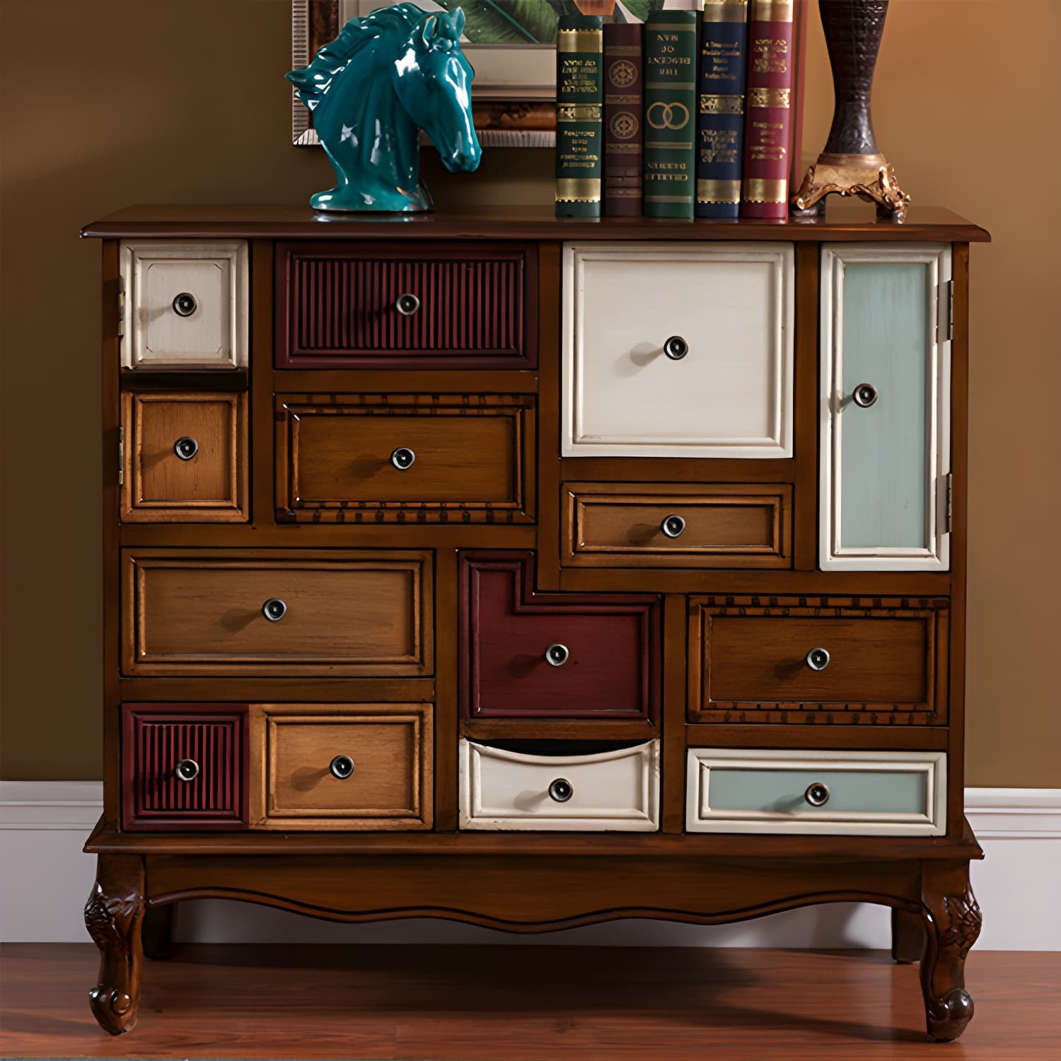 Industrial Painted Accent Cabinet with Drawers Solid Wood Chest - image 19