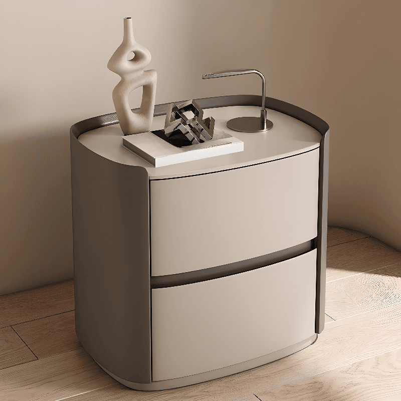 Art Deco Drawer Storage Nightstand with 2 Drawers and Artificial Leather Countertop - image 12