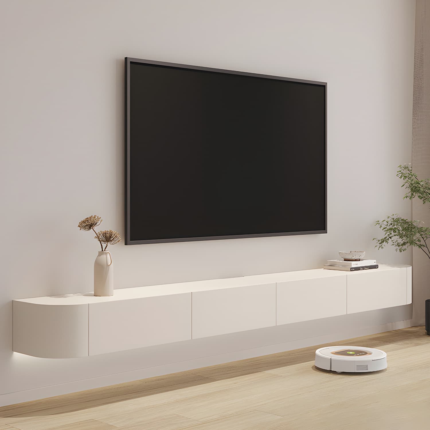 Contemporary Media Console Wall-mounted TV Stand Console with Drawers - image 10