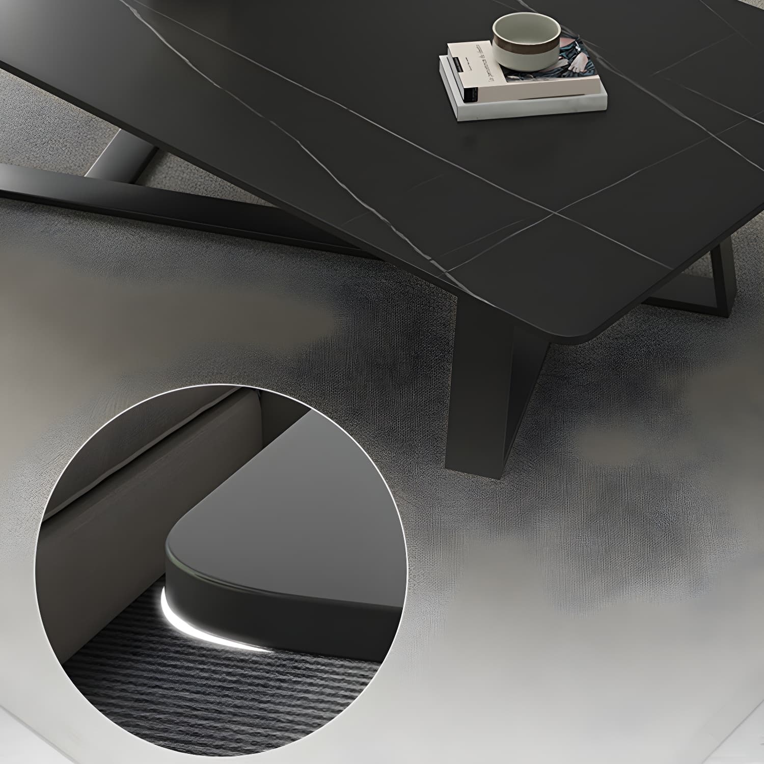 Stone and Metal Coffee Table Contemporary Coffee or End Table with Cross Legs - image 11