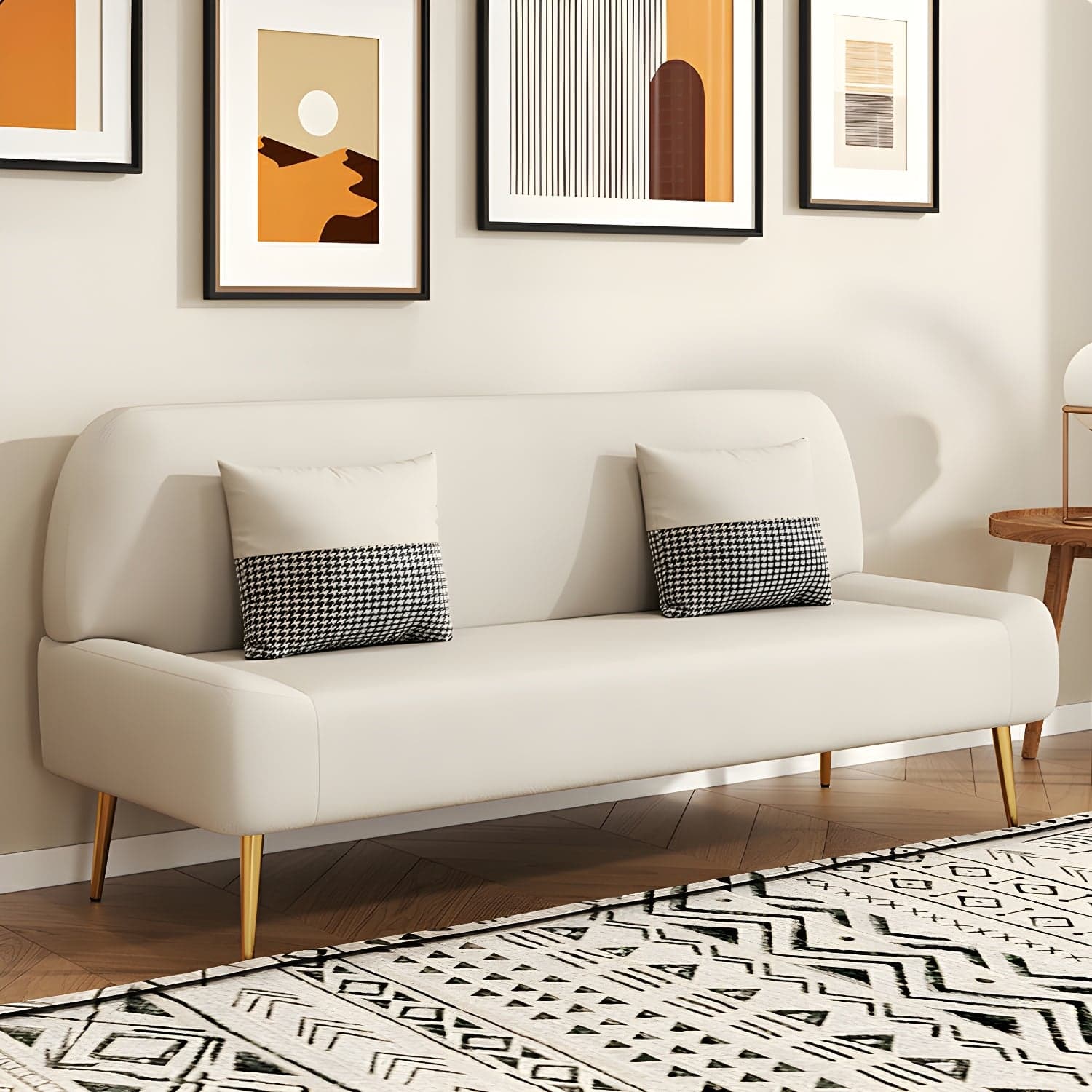 Scandinavian Faux Leather Small Size Sofa with Armless Design in Solid Color - image 6