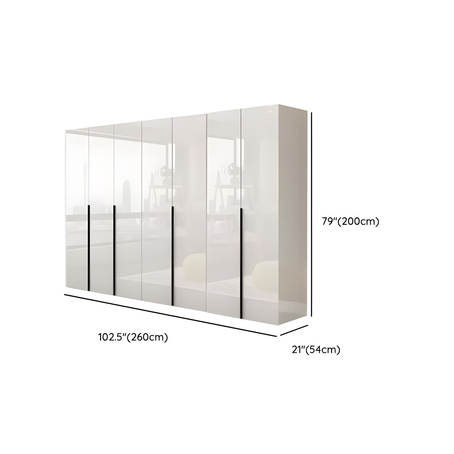 Modern white wood wardrobe armoire with hinged doors, clothing rod & shelves - image 29