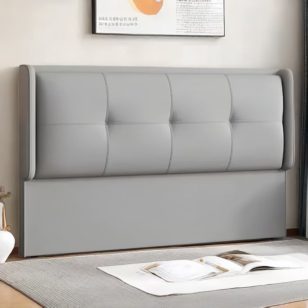 Modish No Distressing Button-tufted Wingback Headboard in Rectangle Shape for King/Queen/Full Bed with Sponge Fill and Standard Height - image 7
