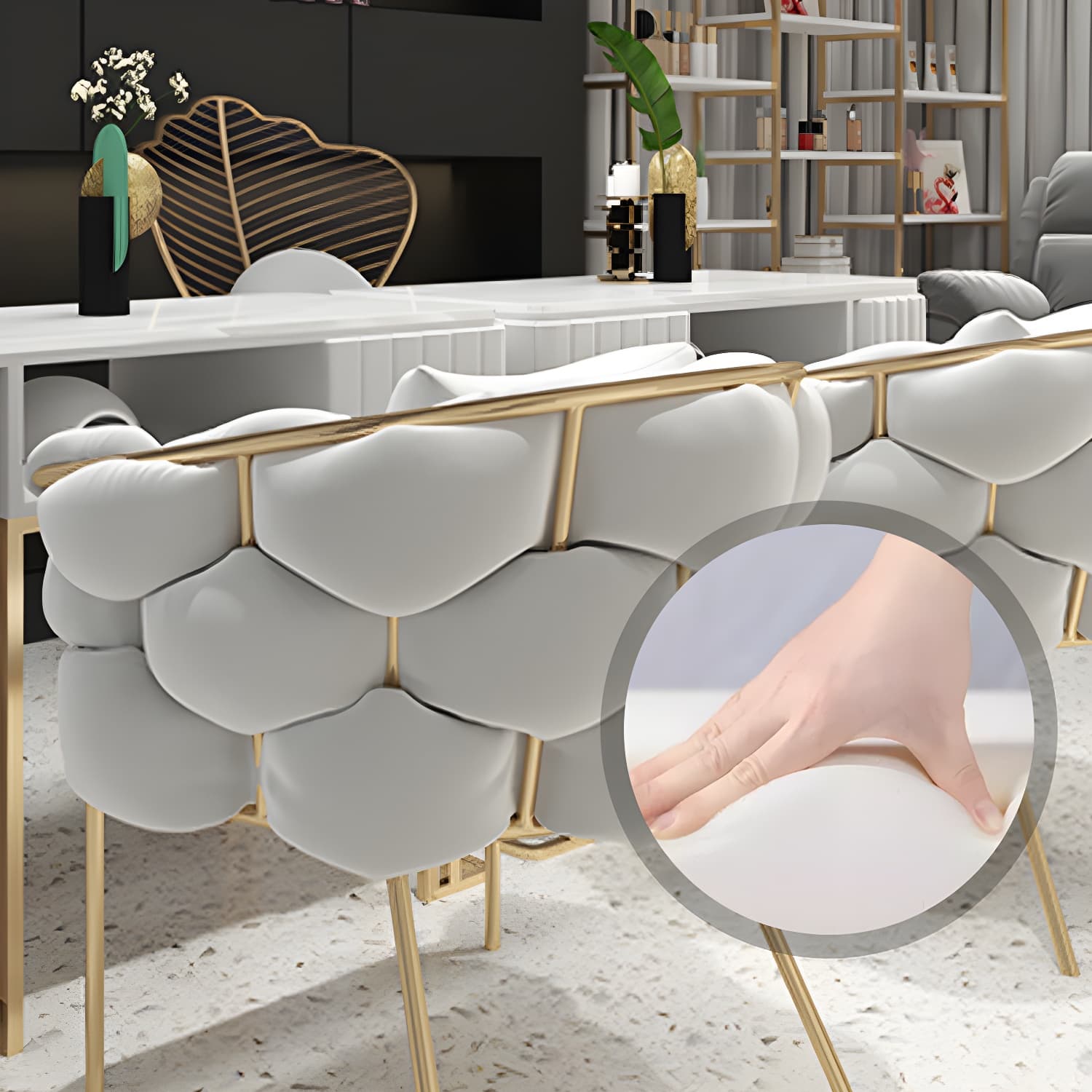 Glam Kitchen Gold Legs Chair Upholstered Dining Armless Chair - image 14