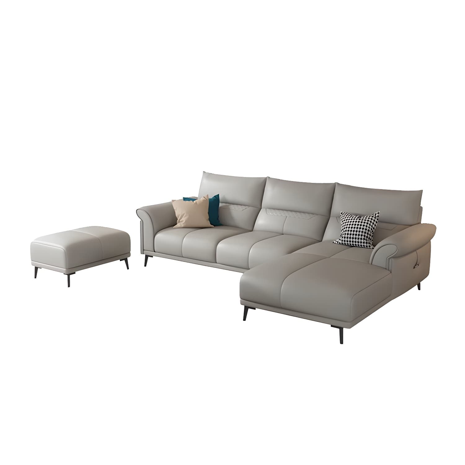 Modern Gray Genuine Leather Stationary Sectional Sofa with Flared Arms - image 10