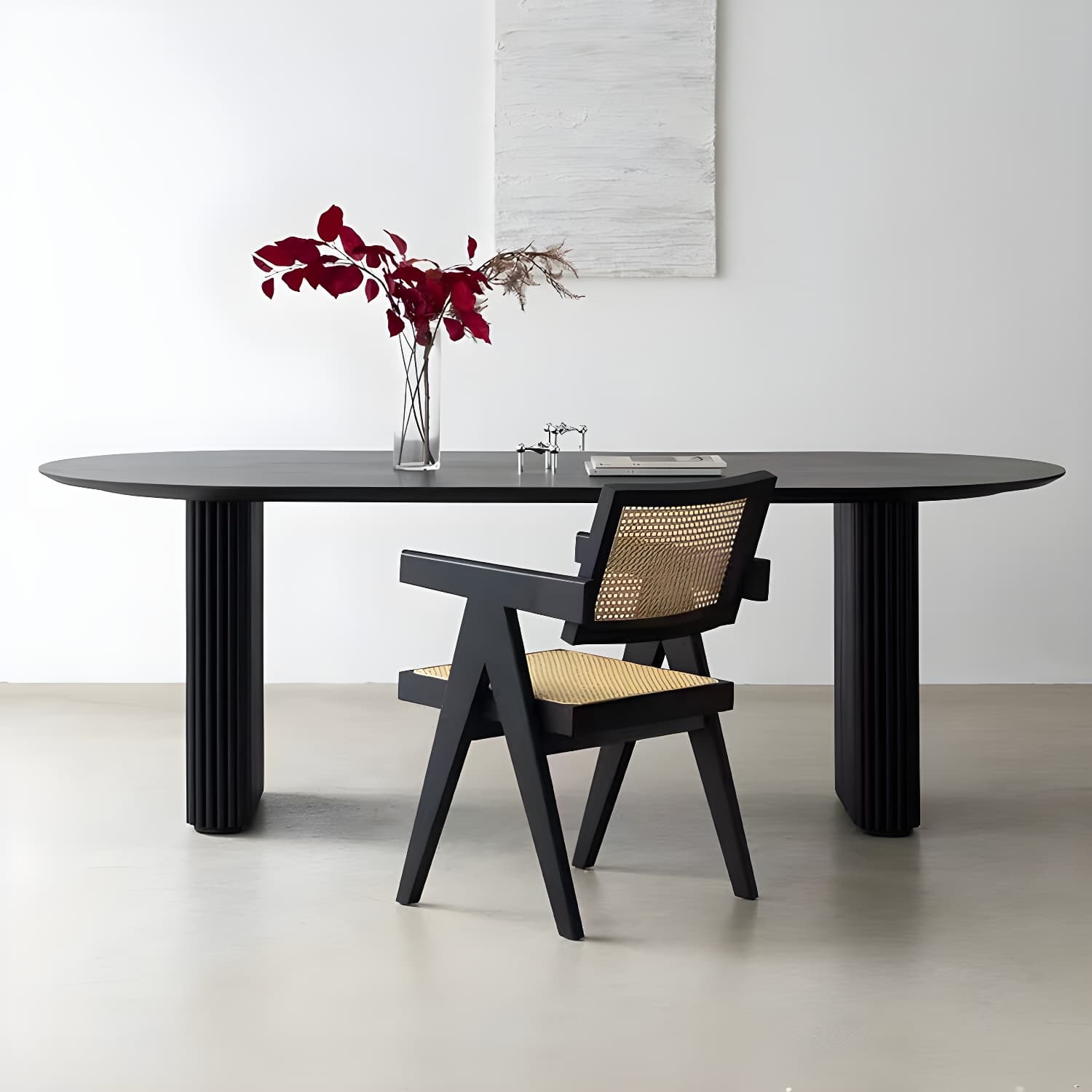 Modern Oval Dining Table Black Wooden Dinner Table for Dining Room