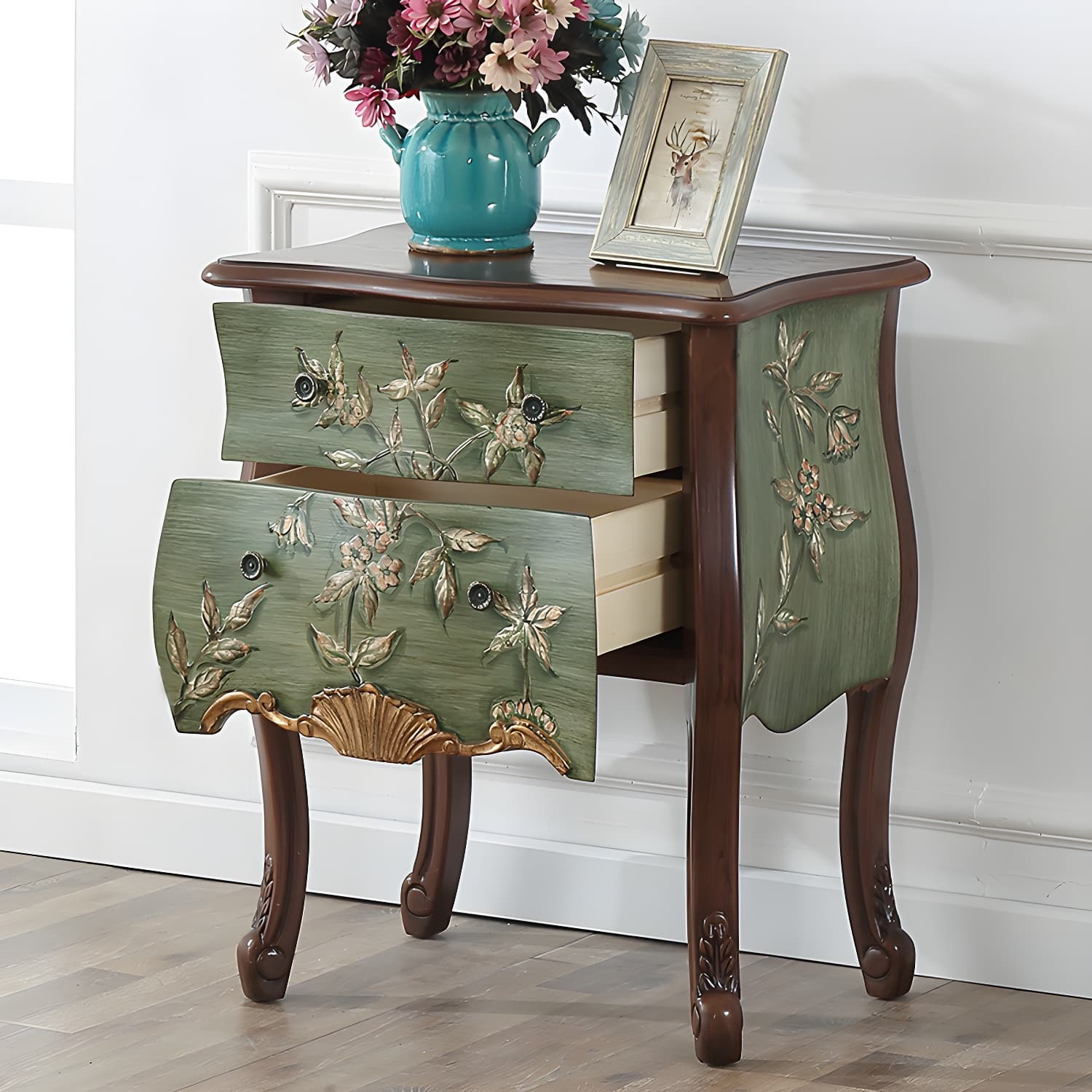 Mid-Century Modern Cabinet Fretwork Hand Painted Side Cabinet - image 7