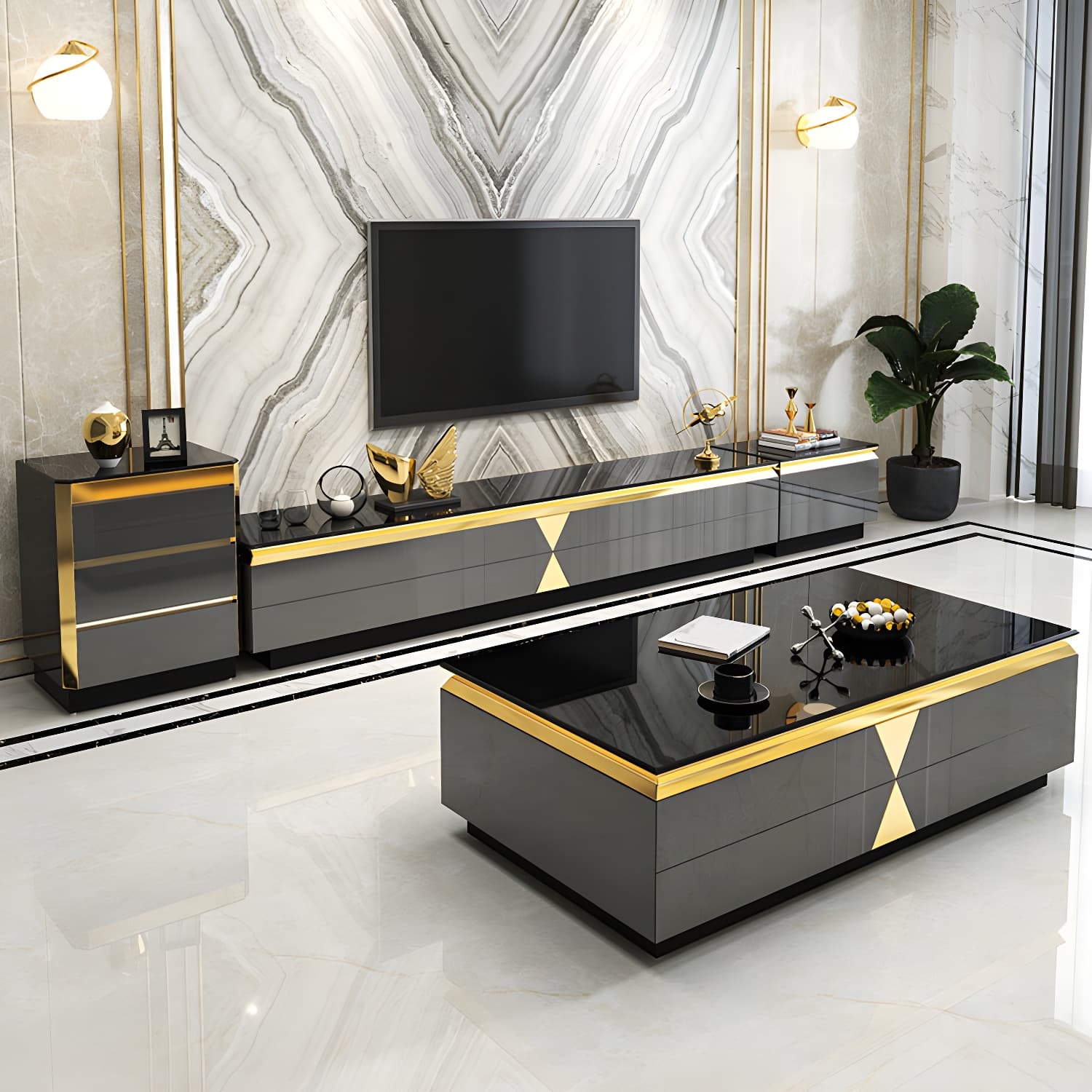 15.75-inch H Glass TV Stand Glam TV Stand for TVs with 4 Drawers Included - image 5