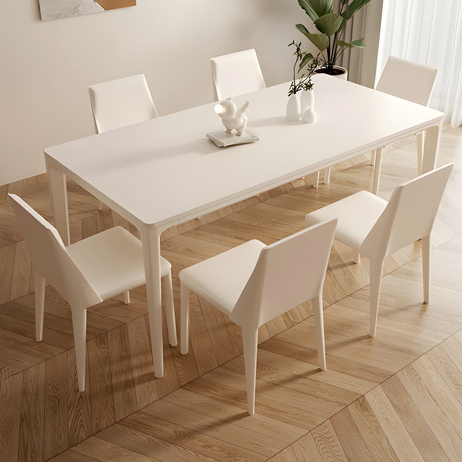 Modern Stone Top Dining Table with Beige Metal Legs and Standard Height for Kitchen & Dining - image 6