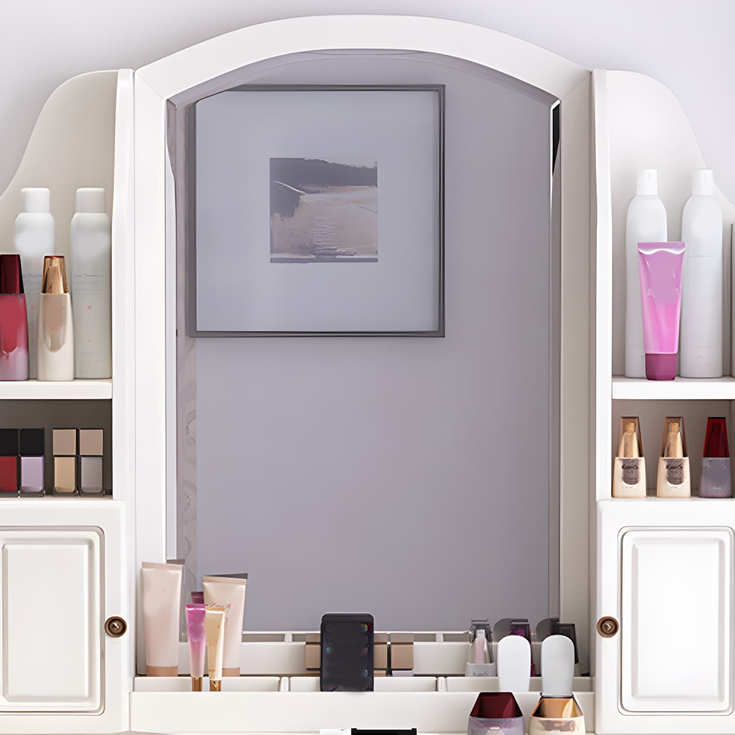 Traditional Solid Wood Makeup Dressing Table 60.23" H Vanity Set with Stool and Mirror - image 13