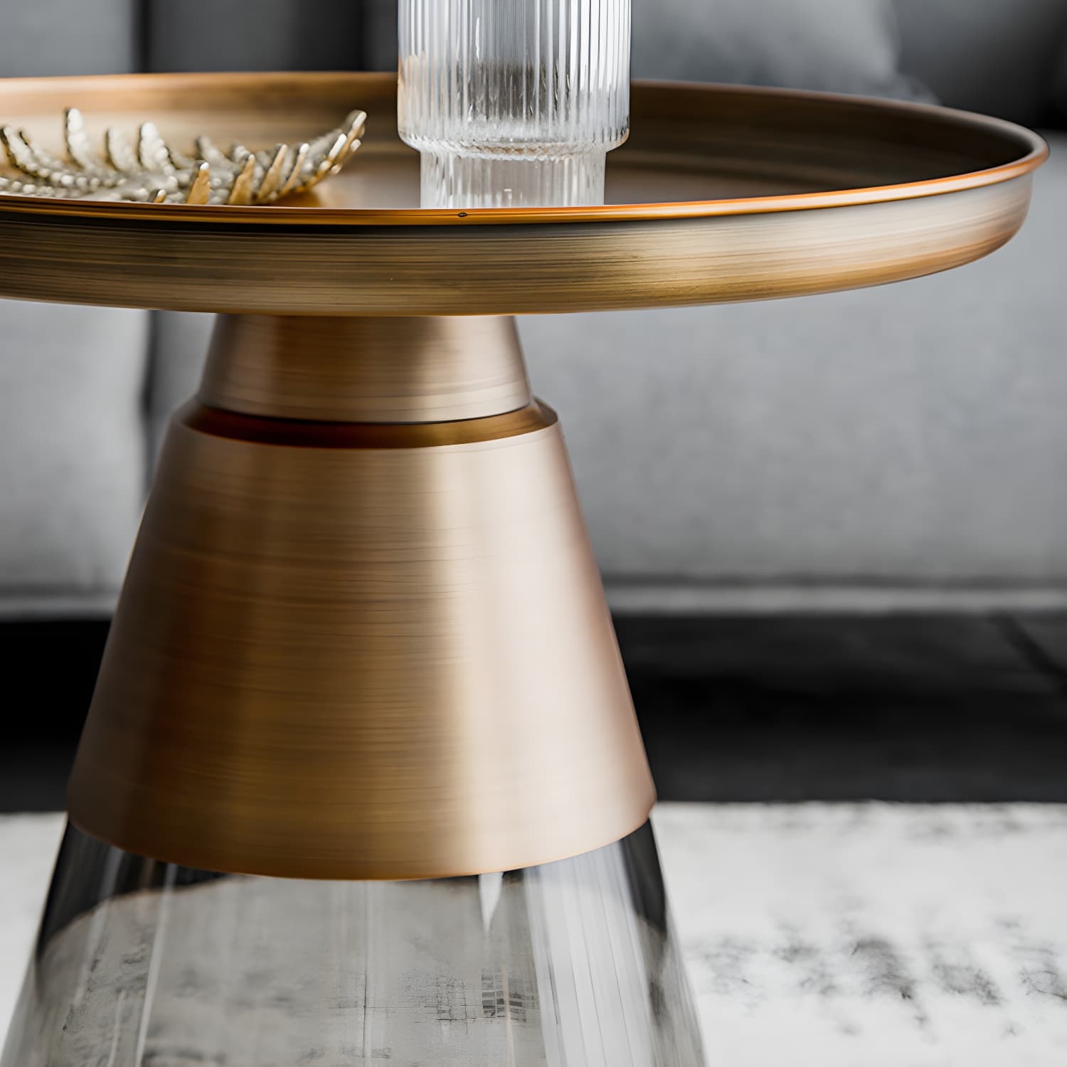 Mid-Century Modern Pedestal Glass Round Storage Single Coffee Table - image 12