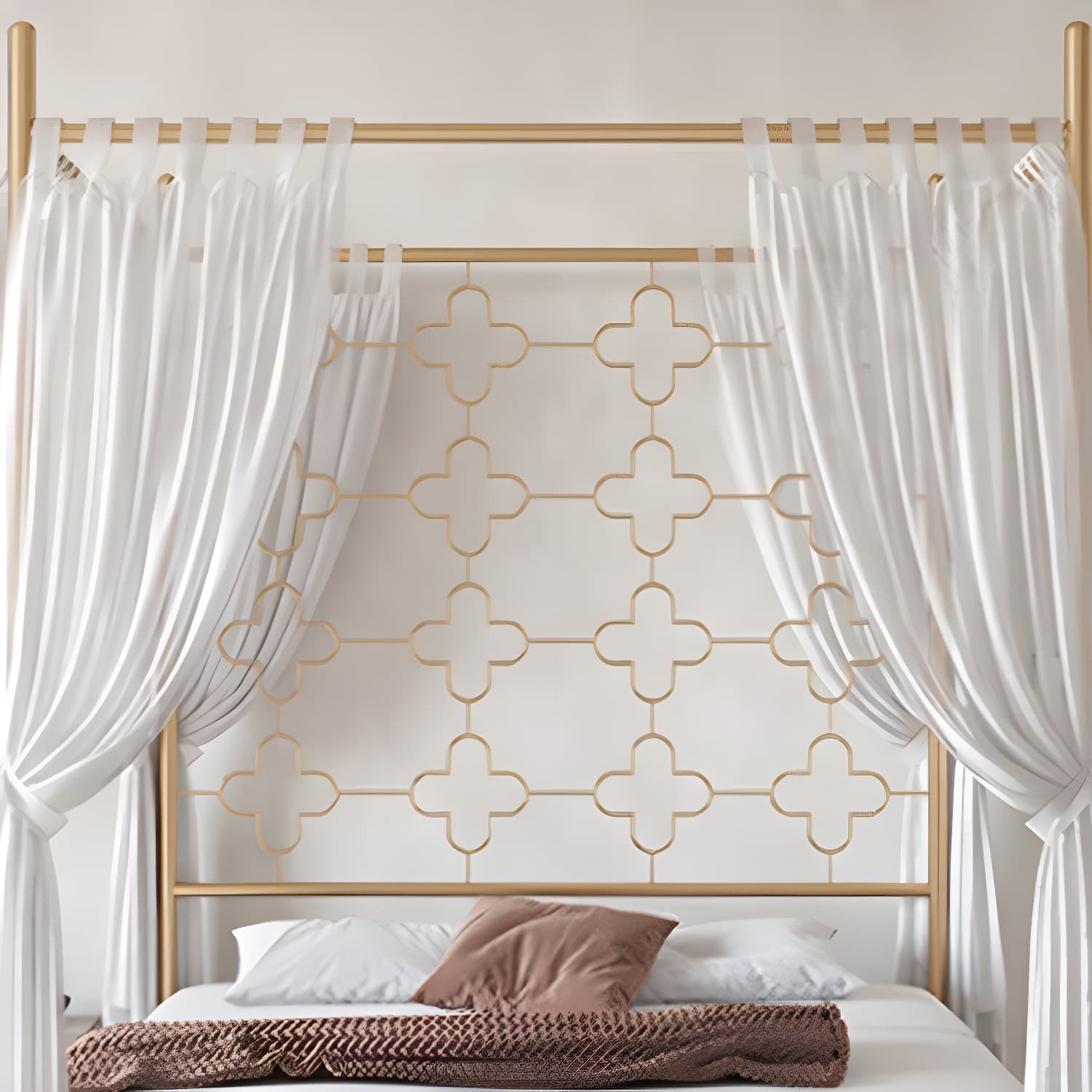 Metal Four Poster Bed with Open-Frame Headboard, Glam Standard Bed - image 8