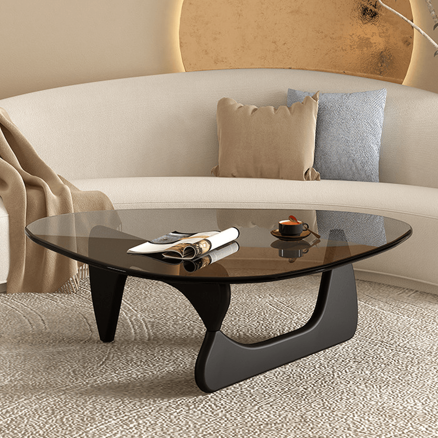 Simplistic Pennels Tempered Glass Single Side Table with Abstract Base Indoor Use - image 15