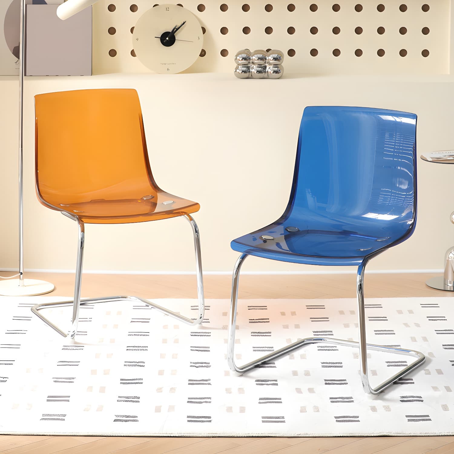 Modern Low-Back Side Chair in Plastic & Acrylic with Metal Legs - Silver - image 17