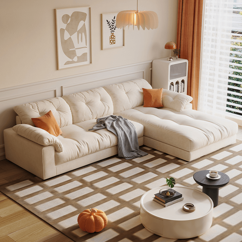 L-Shape Velvet Sofa Chaise with Button-tufted Upholstery