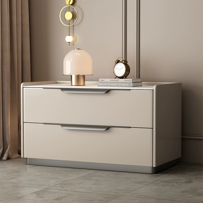 Modern Wooden Nightstand with 2 Drawers in Low Height - Stone Countertop Included - image 3