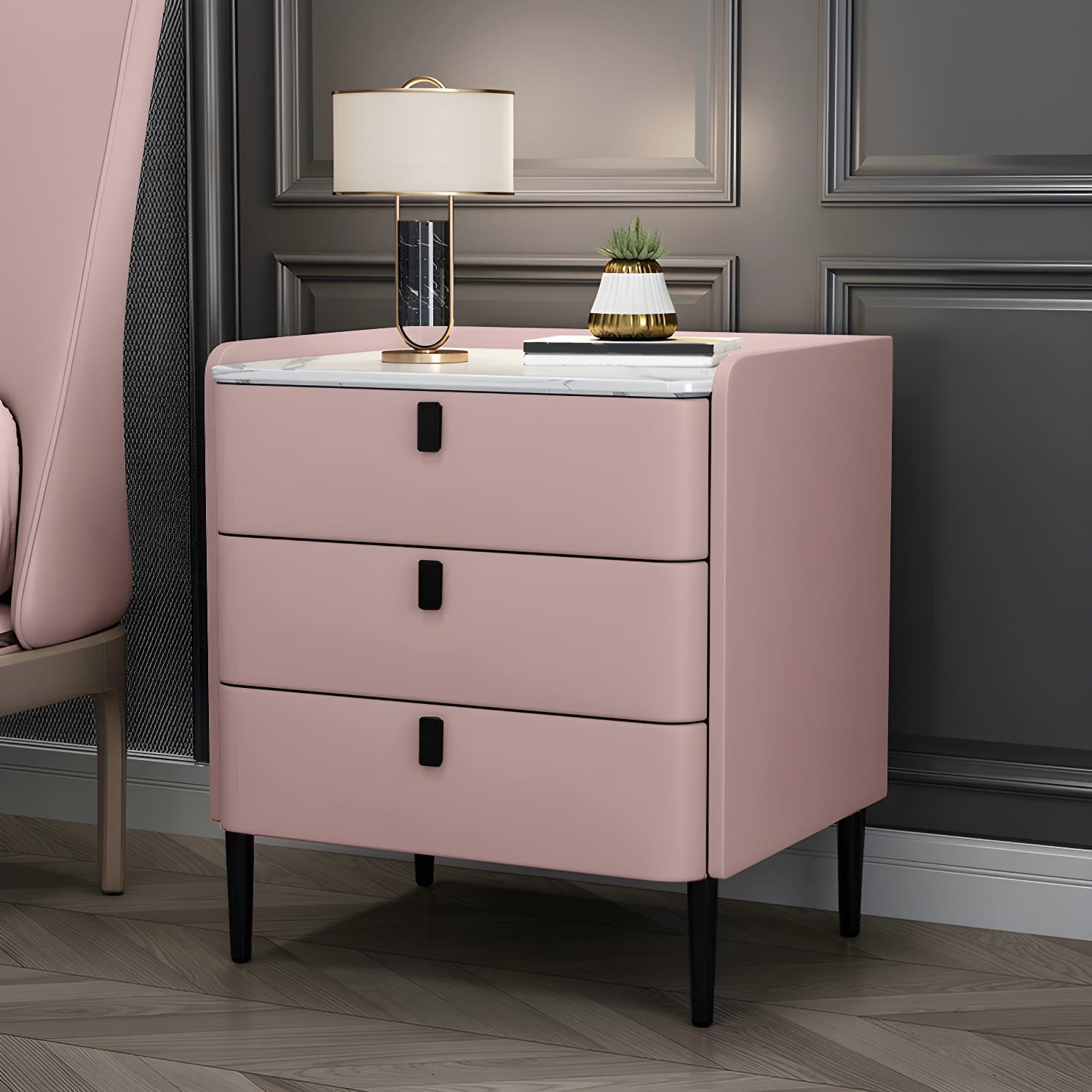 Glam Style Sintered Stone Top Drawer Storage Nightstand for Bedroom - image 17