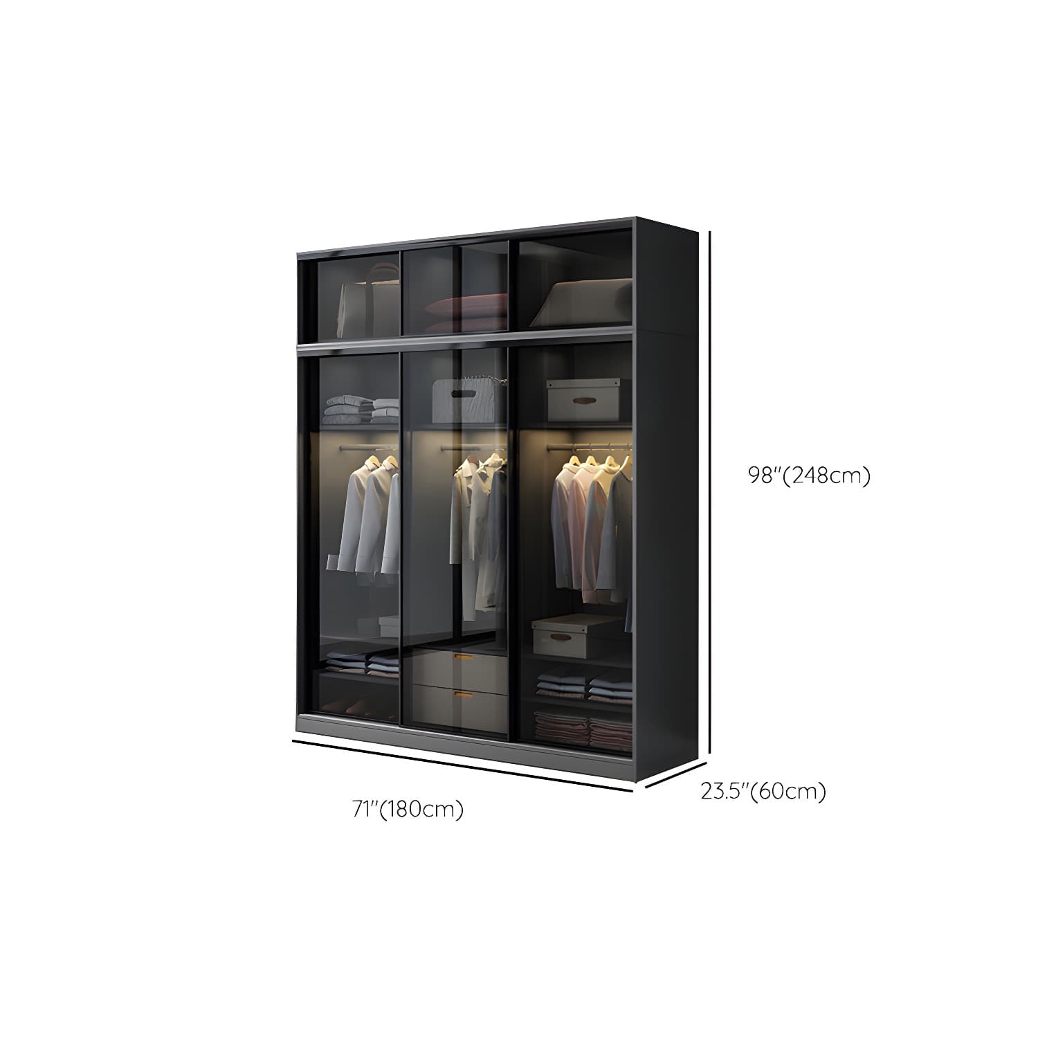 Black Wardrobe Cabinet Contemporary Glass Wardrobe Armoire for Home - image 18
