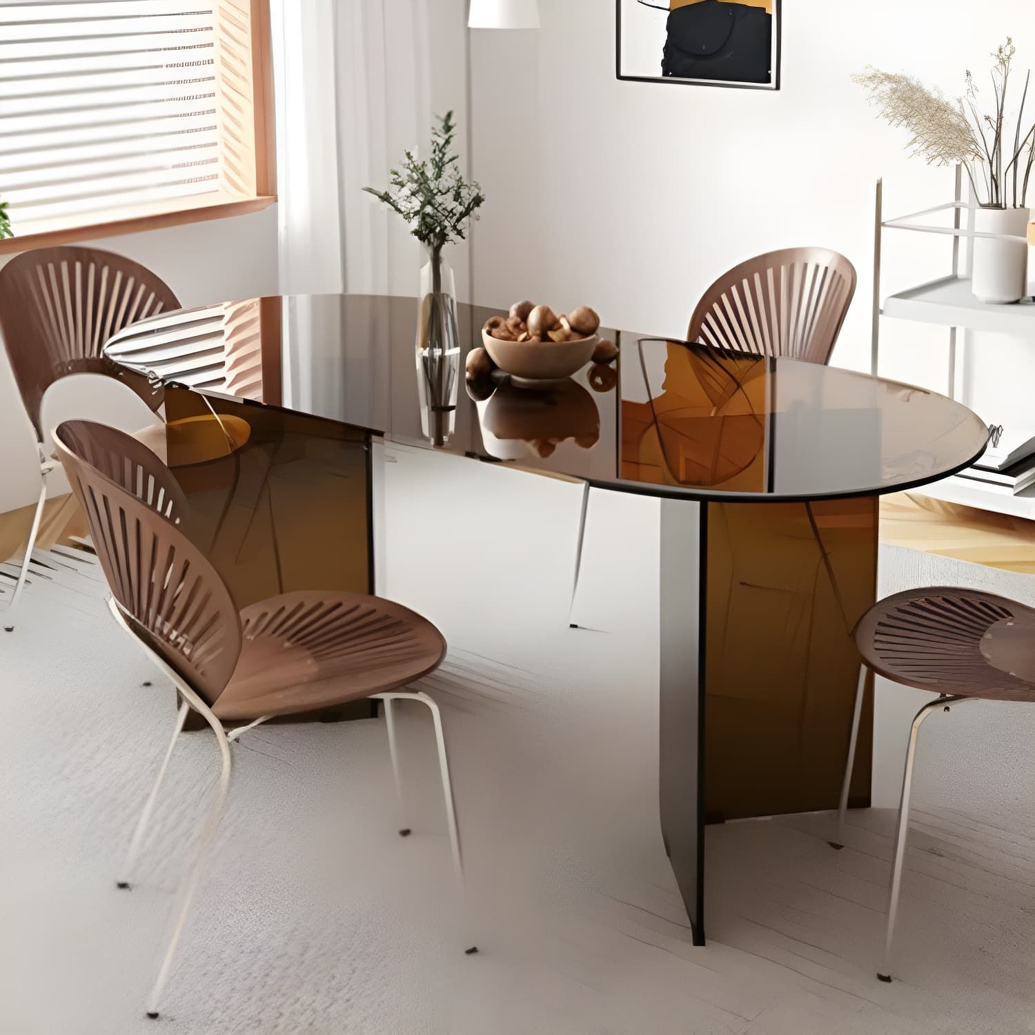 Glass Modern Top Space Saving Dining Table with Double Pedestal - image 12