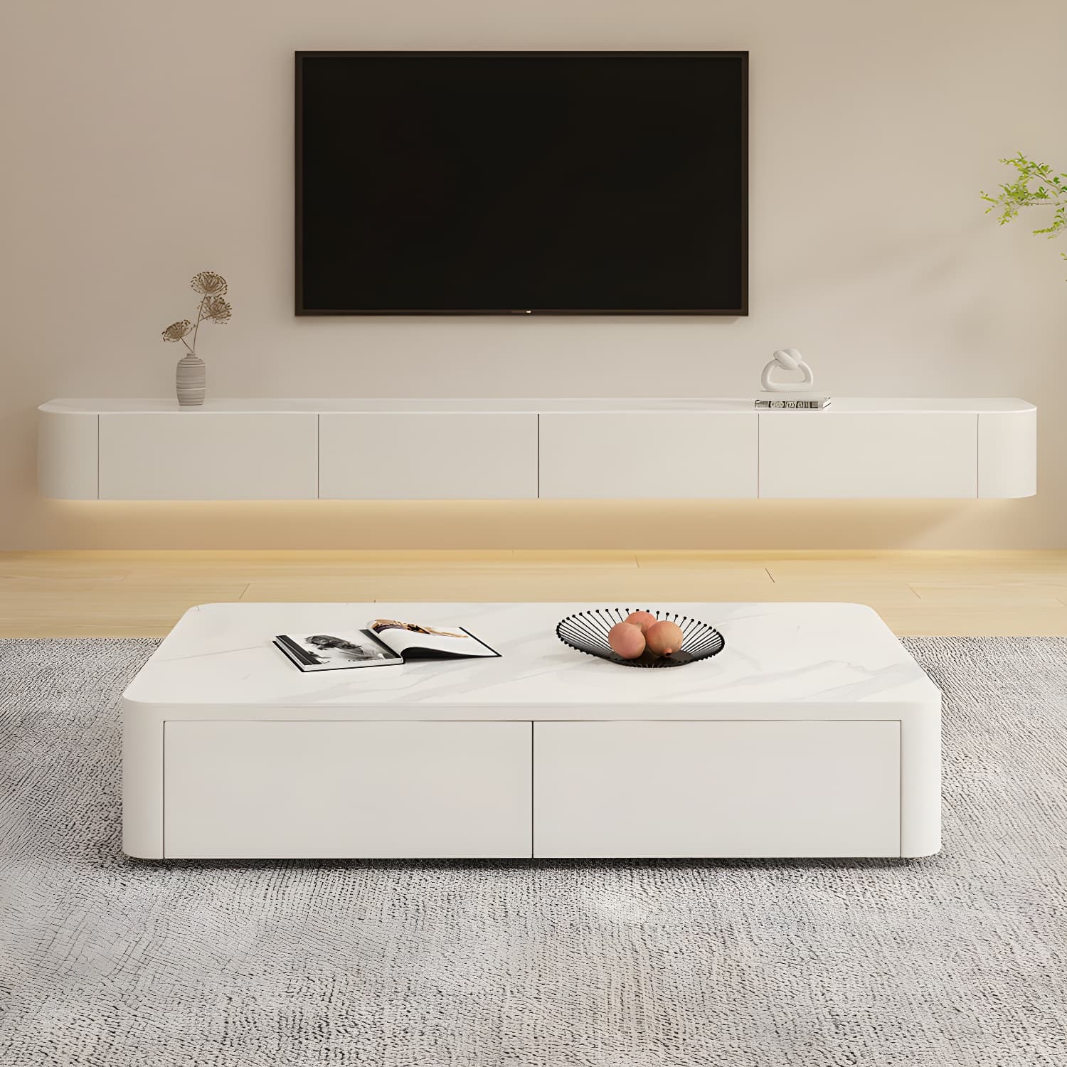 Contemporary Media Console Floating TV Media Console with Drawers - image 3