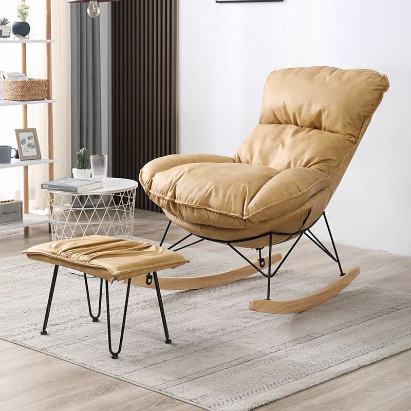 Stationary Rocker for Nursery Natural Wood Finish with Ottoman and Rear - image 14