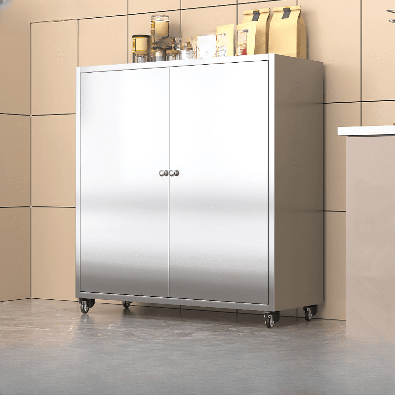 Metallic Sideboard on Roller Wheels with Stainless Steel Countertop - image 3
