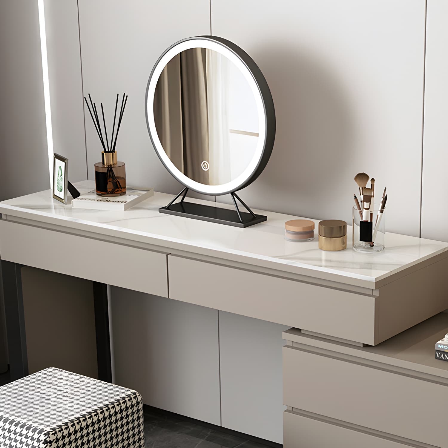 3-piece Vanity Table Set with LED Lighted Mirror Vanity Make Up Table/Stool Set - image 10