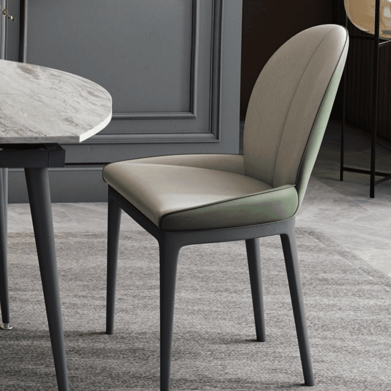 Dining Table Set with Rounded Shape, Slate Stone Table Top, Fixed Table Mechanism, Padded Chair with Back, and Light Gray Table Top - image 3
