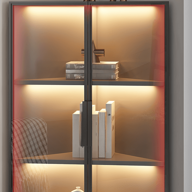 Dove Grey Scratch-immune Corner Accent Cabinet with Cabinet, Glass-panel Door, Adjustable Shelving and Handle Bars - image 8